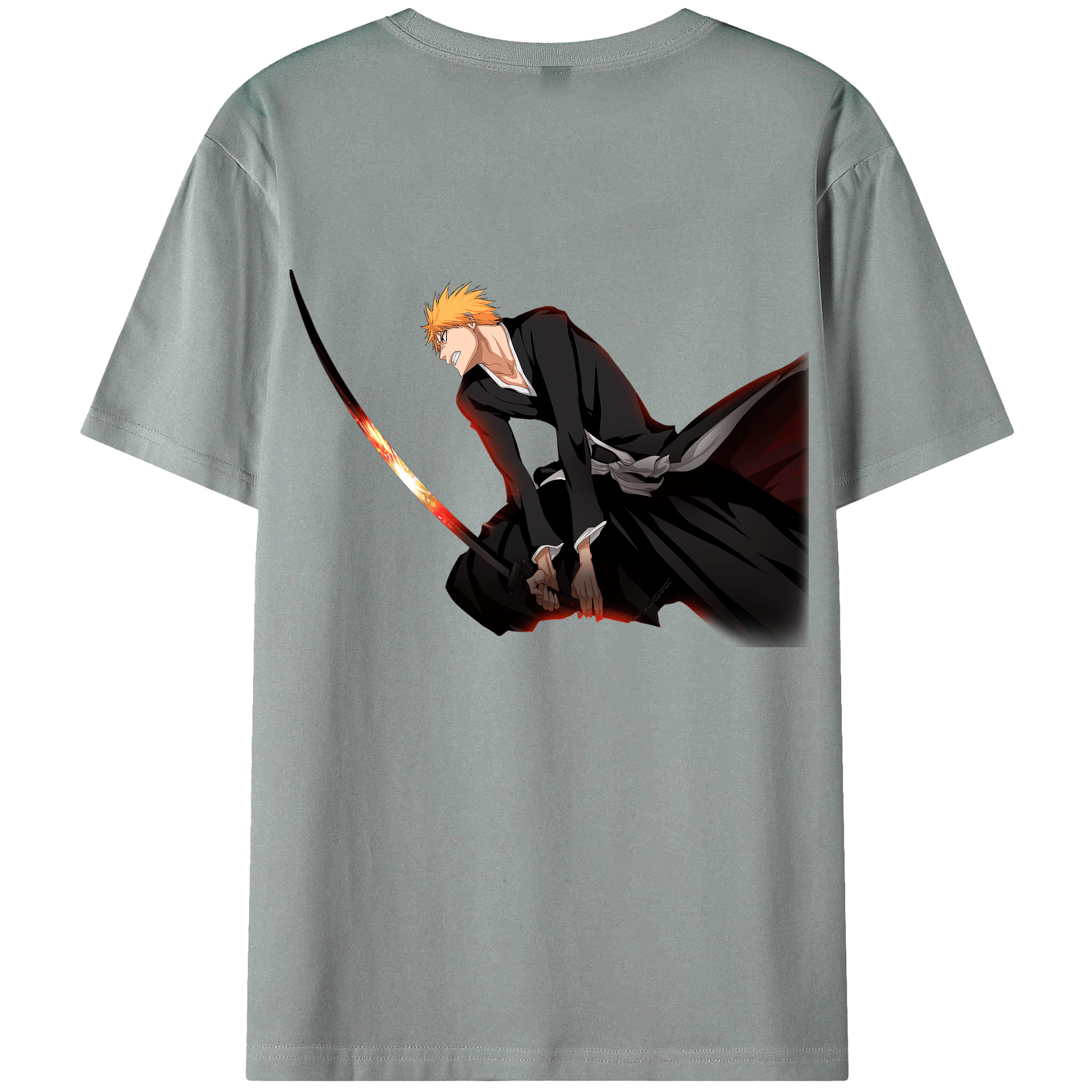 （画像用） ブリーチ 黒崎一護（くろさき いちご）BLEACH Kurosaki Ichigo 綿100％ メンズ半袖Tシャツ（バックプリント） 通気性